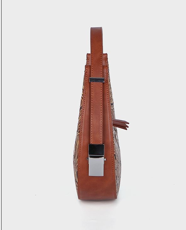 small leather crescent bag for lady