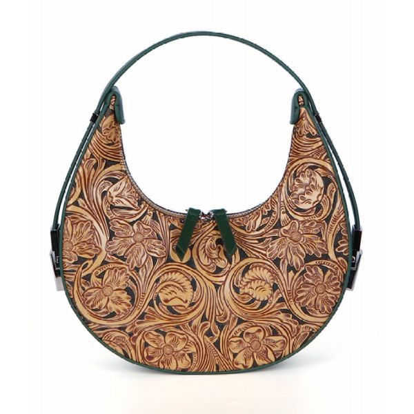 green crescent leather bag